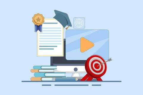 Online learning concept achieve educational goals Illustrazione stock