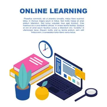 Online learning concept banner, isometric style Stock Illustration