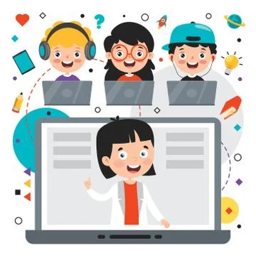Online Learning Concept With Cartoon Character Stock Illustration