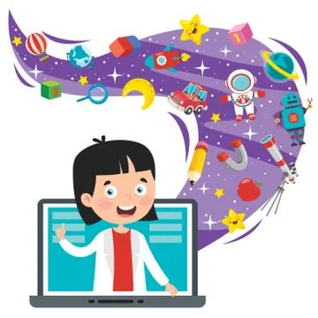 Online Learning Concept With Cartoon Character Stock Illustration