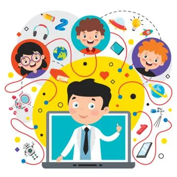 Online Learning Concept With Cartoon Character Stock Illustration