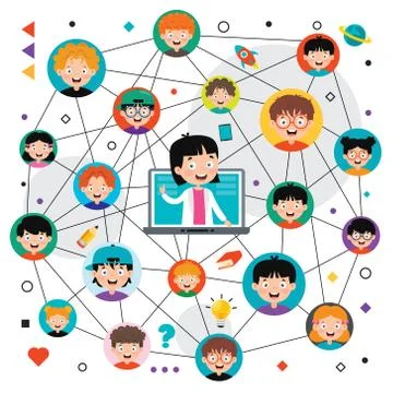 Online Learning Concept With Cartoon Character Stock Illustration