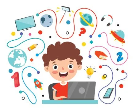 Online Learning Concept With Cartoon Character Stock Illustration