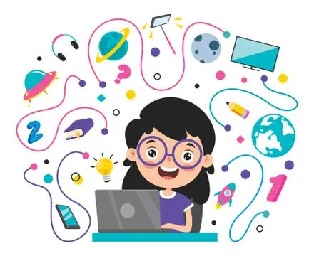 Online Learning Concept With Cartoon Character Stock Illustration