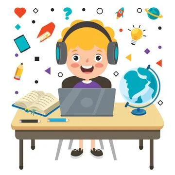 Online Learning Concept With Cartoon Character Stock Illustration