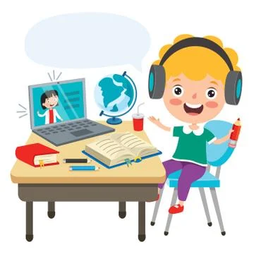 Online Learning Concept With Cartoon Character Stock Illustration