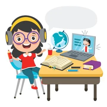 Online Learning Concept With Cartoon Character Stock Illustration