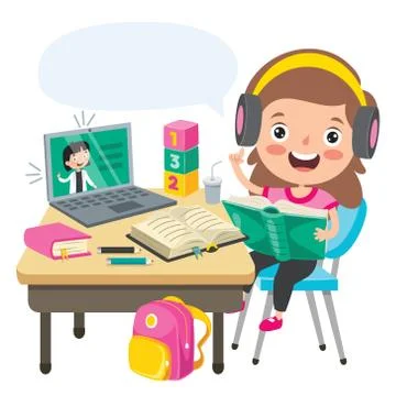 Online Learning Concept With Cartoon Character Stock Illustration