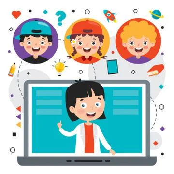 Online Learning Concept With Cartoon Character Stock Illustration