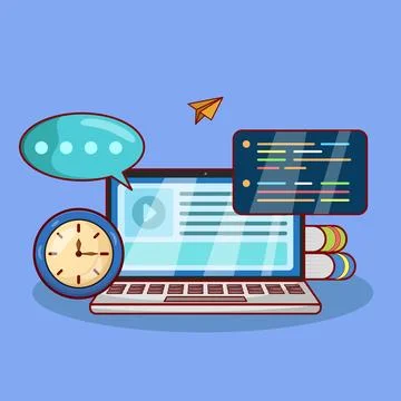 Online Learning Concept in Cartoon Style Illustration Vector Illustrazione stock