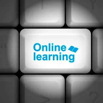 Online learning concept with computer keyboard Illustrazione stock