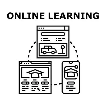 Online learning concept connecting educational content across devices 스톡 일러스트