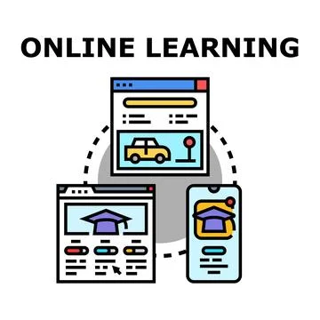 Online learning concept connecting educational content across devices Stock Illustration