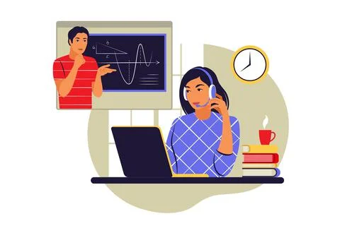 Online learning concept. Distance study. Vector illustration. Flat style. Stock Illustration