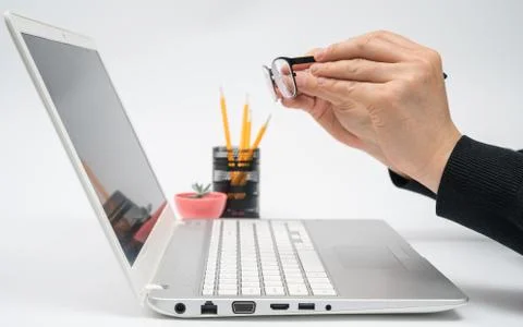 Online learning concept. Internet lesson concept using a laptop computer. Stock Photos