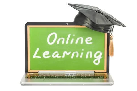 Online learning concept with laptop, 3D rendering Stockillustratie