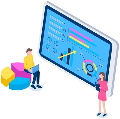 Online learning concept. People study statistics and work with data analysis Stock Illustration