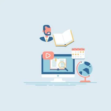 Online learning concept. Science, education, quarantine. Vector illustration. Stock Illustration