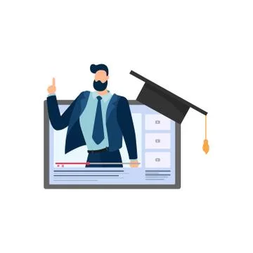 Online learning concept. Science, education, quarantine. Vector illustration. Stock Illustration