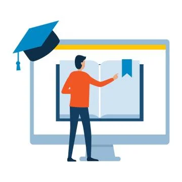 Online learning concept. Science, education, quarantine. Vector illustration. Illustrazione stock
