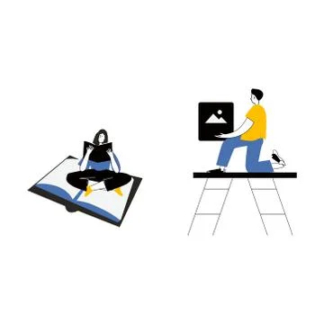Online learning concept. Science, education, quarantine. Vector illustration. Stock Illustration