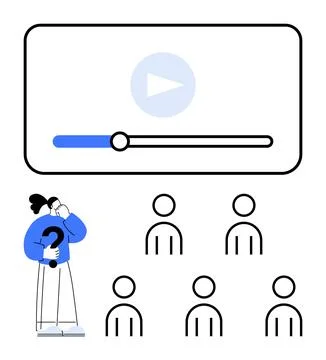 Online Learning Concept with Video Player and Confused Student Surrounded b.. Stockillustratie