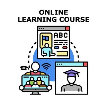 Online learning course education studying remotely concept Stockillustratie