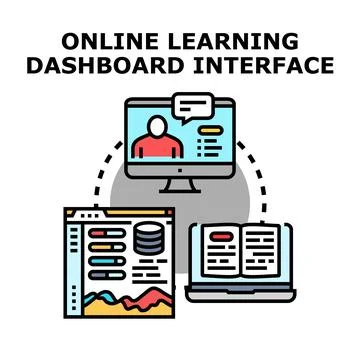 Online learning dashboard interface linking education technology Stock Illustration