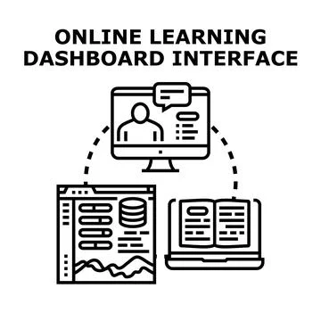 Online learning dashboard interface linking education technology Illustrazione stock