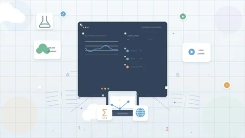 Online Learning Dashboard UI Animation with Educational Icons and Graphs Stock Footage 344829748