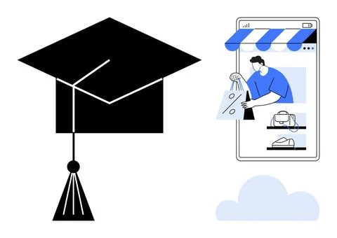 Online learning, digital shopping, e-commerce, innovation, remote education,  イラスト素材