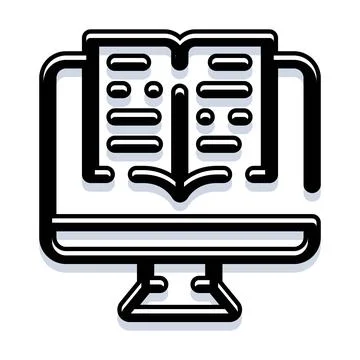 Online learning e book on computer screen icon 库存插图
