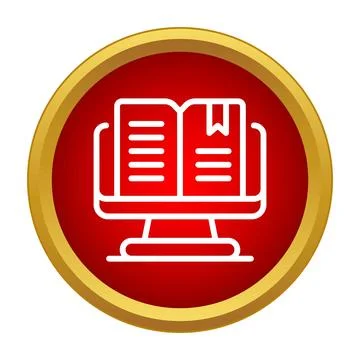Online learning e book on computer monitor icon Illustrazione stock