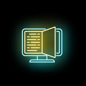 Online learning e book neon sign concept Illustrazione stock