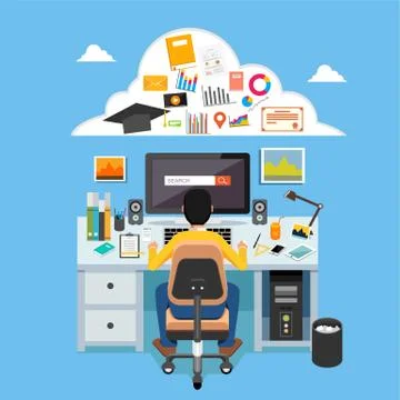 Online learning. e-learning, online education, distance learning, education,  Stock Illustration