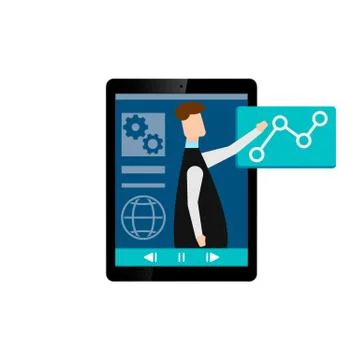 Online learning. E-learning webinar presentation concept. teacher businessman Illustrazione stock