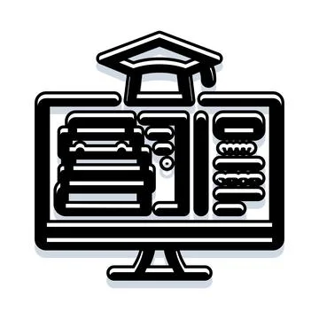 Online learning education graduation cap on computer monitor 스톡 일러스트