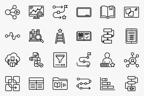 Online Learning Education Process Line Icons Vector Roadmap Set Ilustração Stock