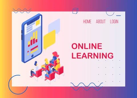 Online learning, education vector illustration website. People students group in Illustrazione stock