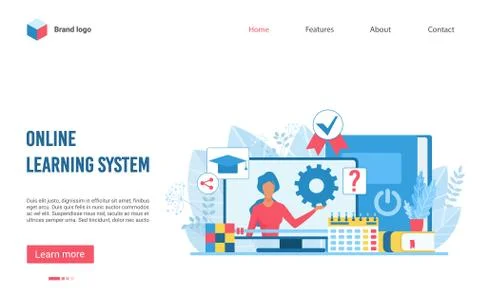 Online learning educational system flat vector illustration landing page Illustrazione stock