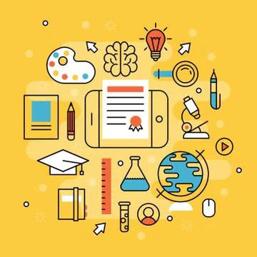 Online learning flat design distant education video tutorials staff training Stock Illustration