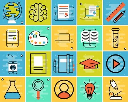 Online learning flat design distant education video tutorials staff training Stock Illustration