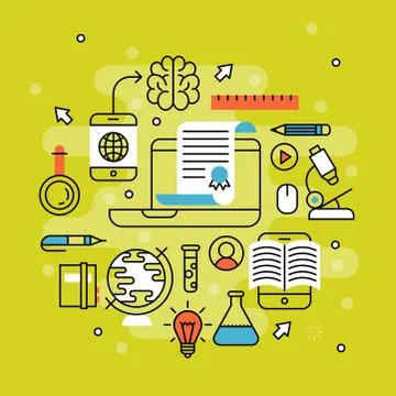 Online learning flat design distant education video tutorials staff training Stock Illustration