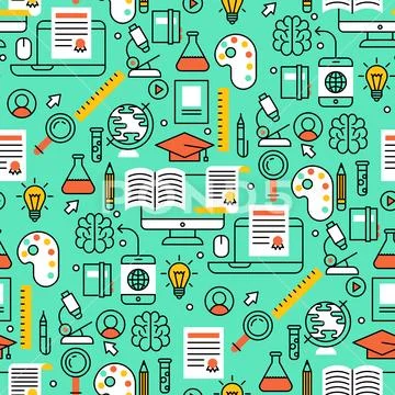 Online learning flat design distant education seamless pattern background Stock Illustration
