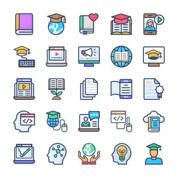 Online Learning Flat Icons Set Illustrazione stock