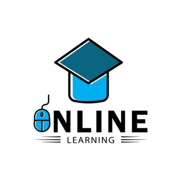 Online learning flat symbol with writing. Design template vector Stock Illustration