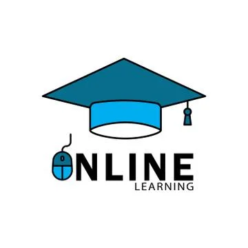 Online learning flat symbol with writing. Design template vector Stock Illustration