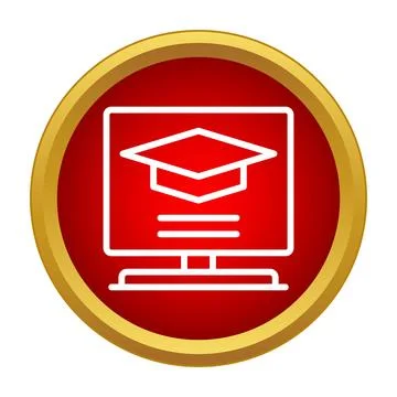 Online learning graduation cap on computer screen Illustrazione stock