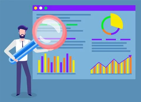 Online Learning Graph Report with Loupe Vector Stock Illustration