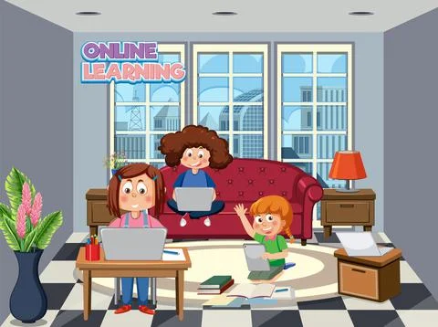 Online learning at home Illustrazione stock